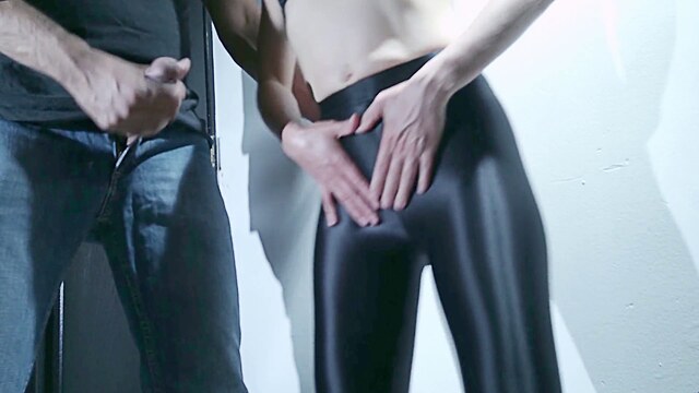 pants pulled down tube sexy ass in shiny spandex leggings