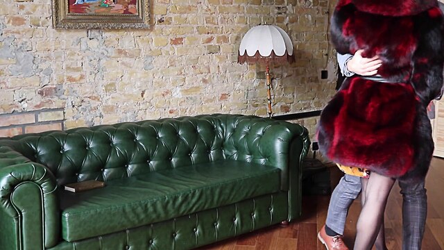high heels stockings retro hairy fur coat