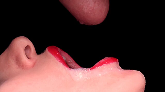 lip stick cum in mouth close up