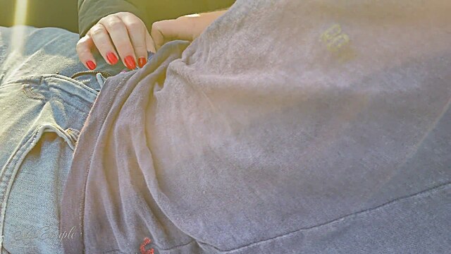 amateur couple big tits public handjob